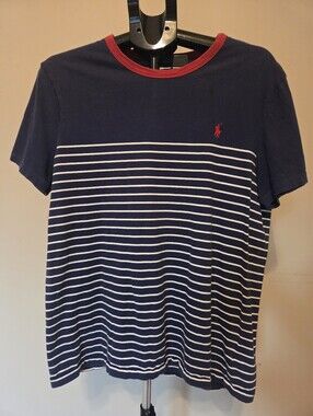 Ralph Lauren Navy & Red Trim Striped Pullover Womens  Large EUC